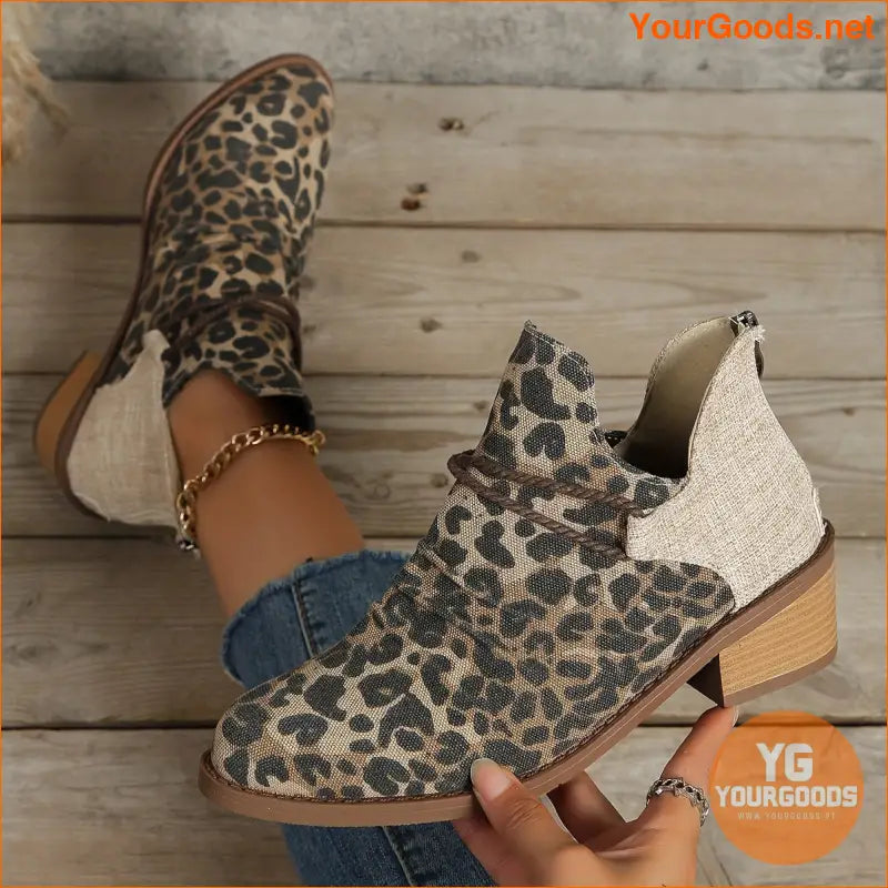 Trendy Womens Leopard Print SlipOn Canvas Boots - YourGoods Online Shop