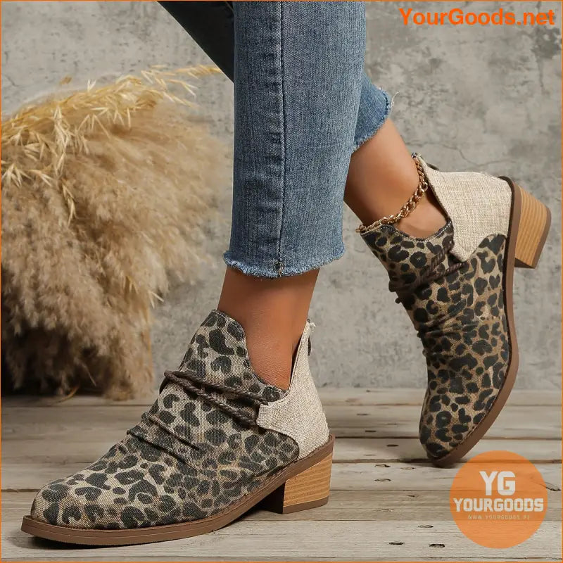 Trendy Womens Leopard Print SlipOn Canvas Boots - YourGoods Online Shop