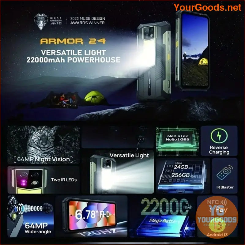 Ulefone Armor 24 Rugged Smartphone 12GB256GB 64MP Night Vision 22000mAh Battery - YourGoods Online Shop