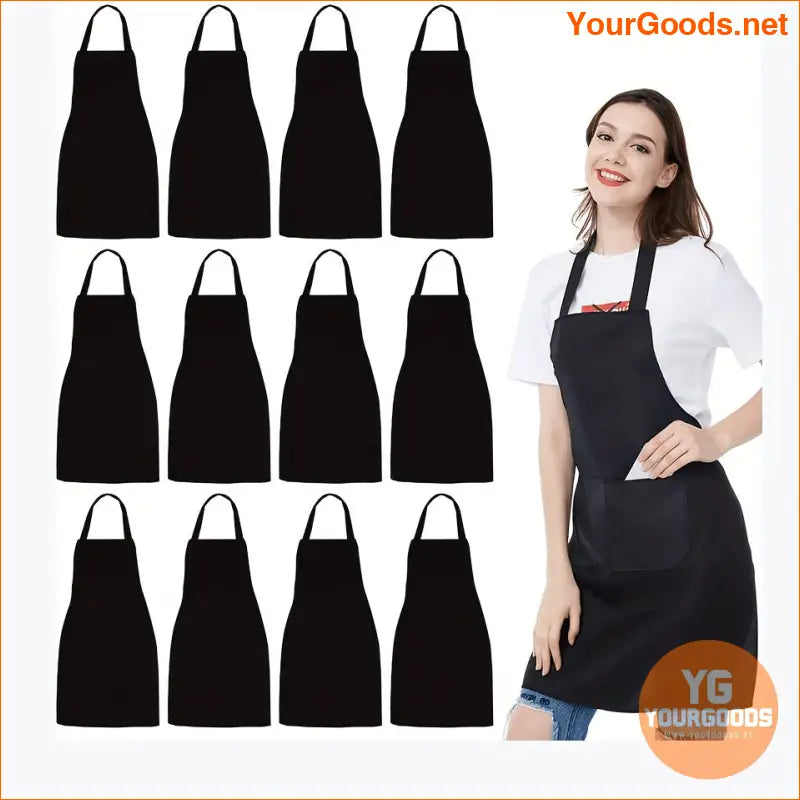 10 Unisex Black Aprons with Pockets Machine Washable - YourGoods Online Shop