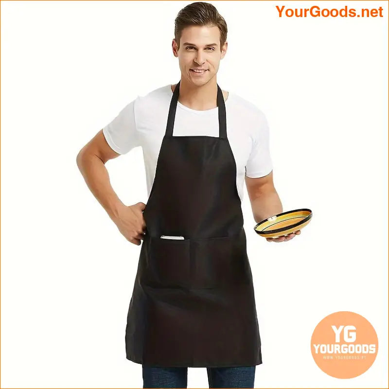 10 Unisex Black Aprons with Pockets Machine Washable - YourGoods Online Shop