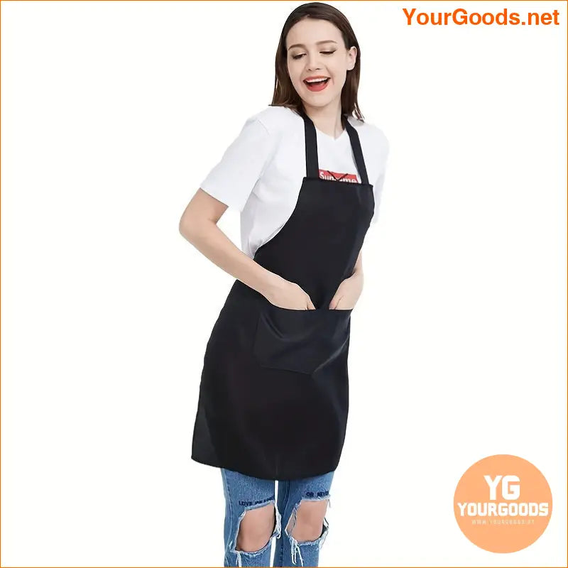 10 Unisex Black Aprons with Pockets Machine Washable - YourGoods Online Shop