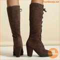 Versatile Womens Chunky Heel LaceUp KneeHigh Boots - YourGoods Online Shop