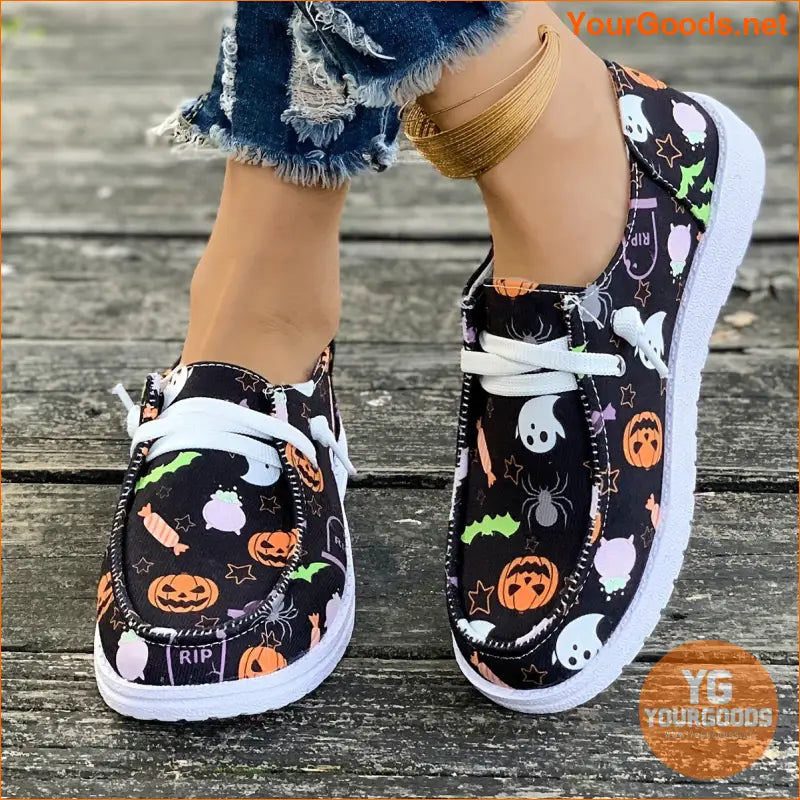 Vibrant Halloween Womens Sneakers Pumpkin Ghost Pattern - YourGoods Online Shop