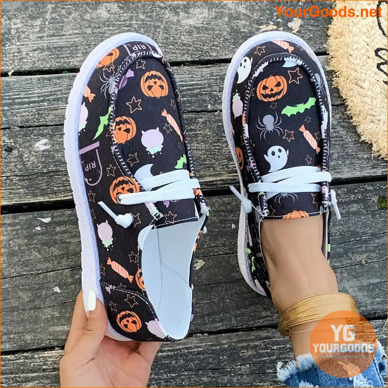 Vibrant Halloween Womens Sneakers Pumpkin Ghost Pattern - YourGoods Online Shop