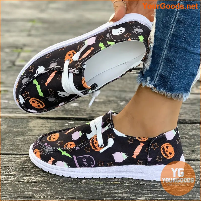 Vibrant Halloween Womens Sneakers Pumpkin Ghost Pattern - YourGoods Online Shop