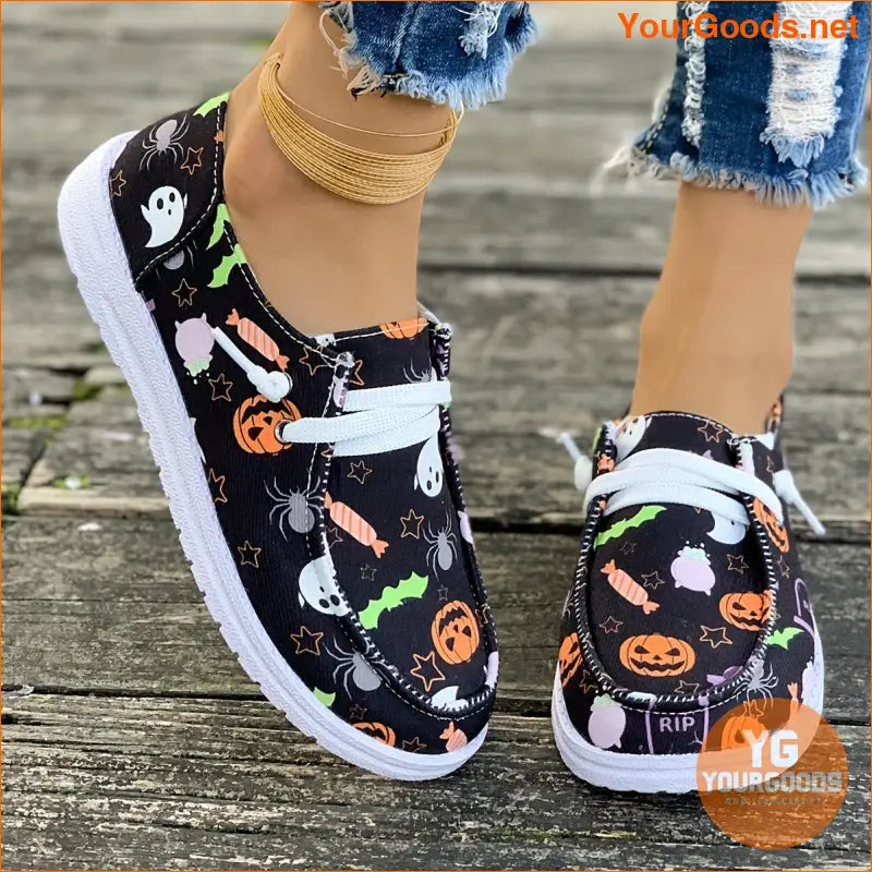 Vibrant Halloween Womens Sneakers Pumpkin Ghost Pattern - YourGoods Online Shop