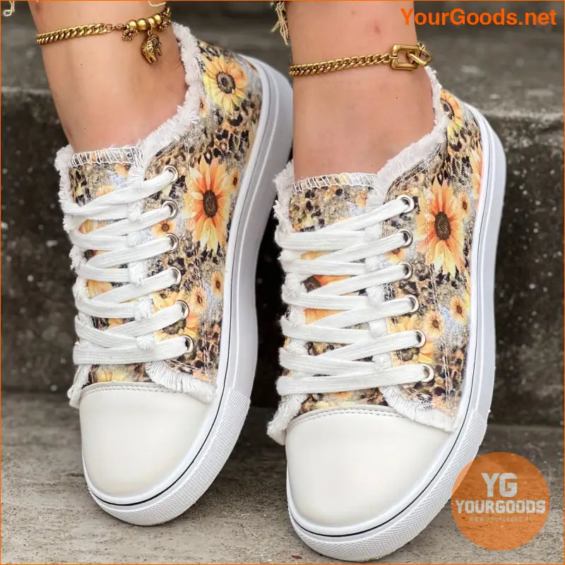 Vibrant Sunflower Canvas Shoes UltraLight Casual LaceUp - YourGoods Online Shop