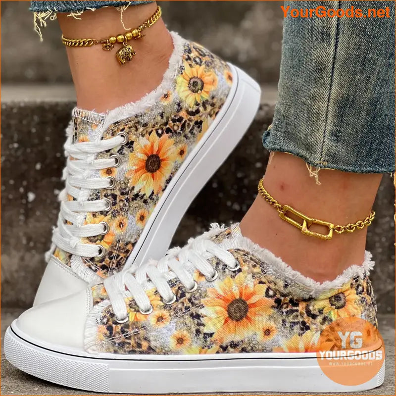 Vibrant Sunflower Canvas Shoes UltraLight Casual LaceUp - YourGoods Online Shop