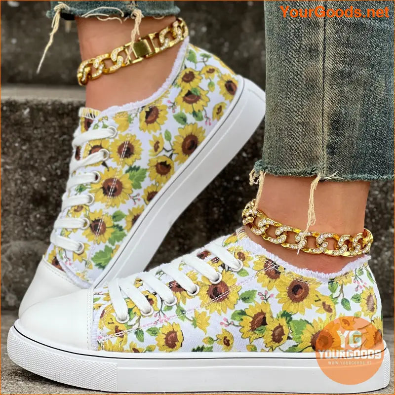 Vibrant Sunflower Canvas Shoes UltraLight Casual LaceUp - YourGoods Online Shop