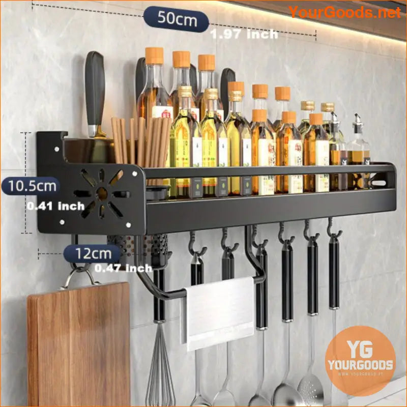 Wall Mounted Metal Kitchen Organizer Rack with Hooks - YourGoods Online Shop