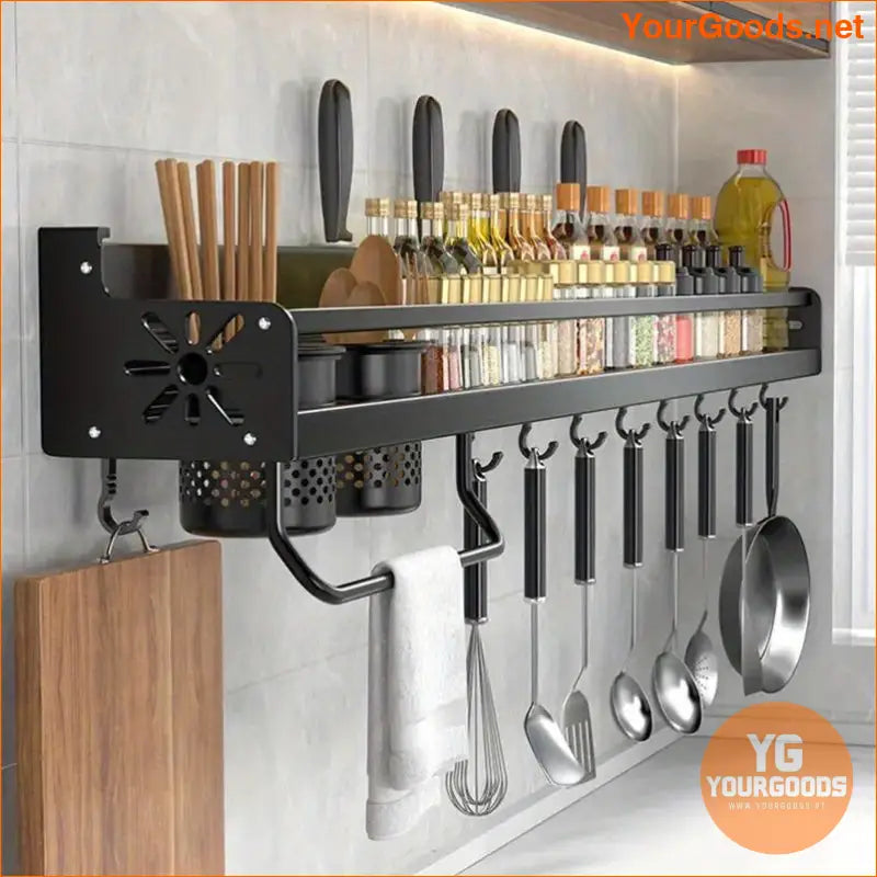 Wall Mounted Metal Kitchen Organizer Rack with Hooks - YourGoods Online Shop