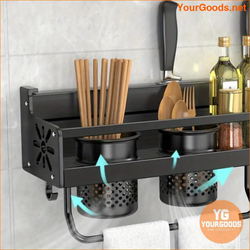 Wall Mounted Metal Kitchen Organizer Rack with Hooks - YourGoods Online Shop