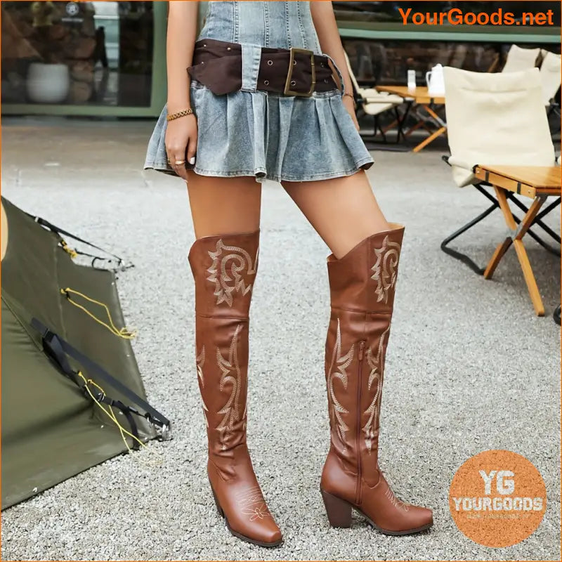 Western Pointy Toe Thigh High Cowboy Boots for Women - YourGoods Online Shop