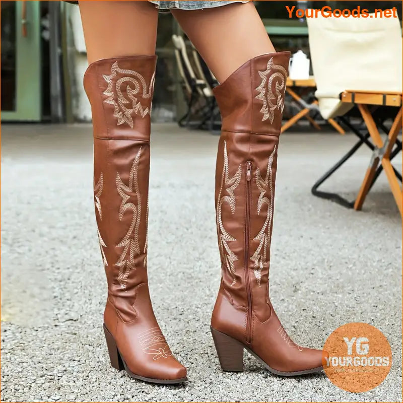 Western Pointy Toe Thigh High Cowboy Boots for Women - YourGoods Online Shop