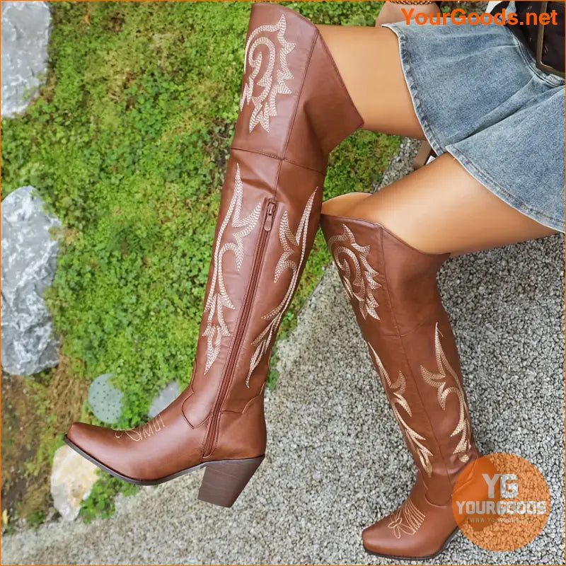 Western Pointy Toe Thigh High Cowboy Boots for Women - YourGoods Online Shop