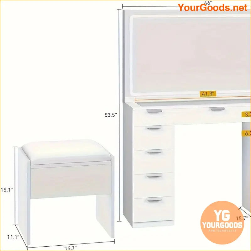 White Quoyad Vanity Desk Set with LED Mirror Storage - YourGoods Online Shop