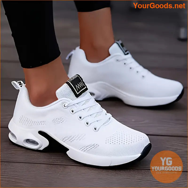 Women's Air Cushion Running Sneakers, Solid Color Breathable Low Top Walking Trainers, Casual Outdoor Gym Shoes - YourGoods Online Shop