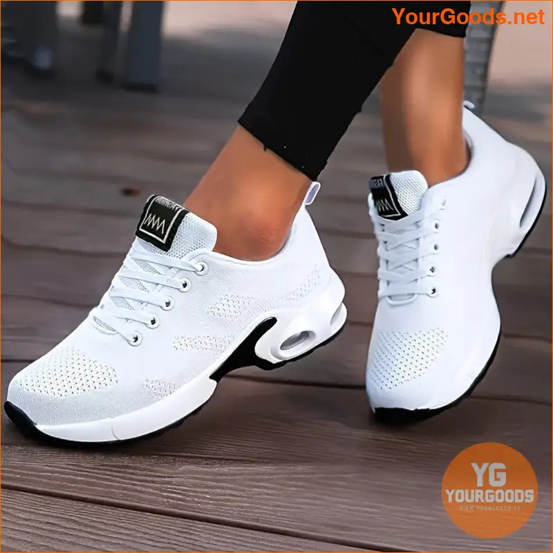 Women's Air Cushion Running Sneakers, Solid Color Breathable Low Top Walking Trainers, Casual Outdoor Gym Shoes - YourGoods Online Shop