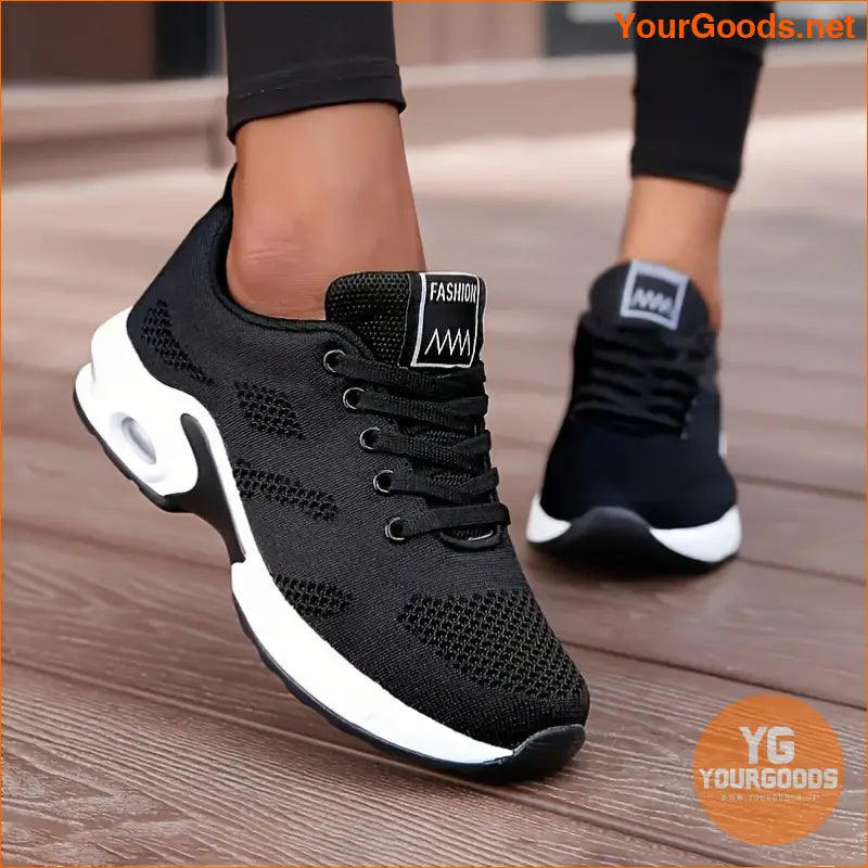 Women's Air Cushion Running Sneakers, Solid Color Breathable Low Top Walking Trainers, Casual Outdoor Gym Shoes - YourGoods Online Shop