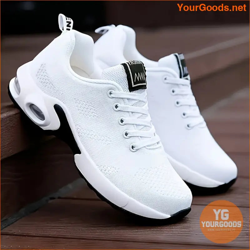 Women's Air Cushion Running Sneakers, Solid Color Breathable Low Top Walking Trainers, Casual Outdoor Gym Shoes - YourGoods Online Shop