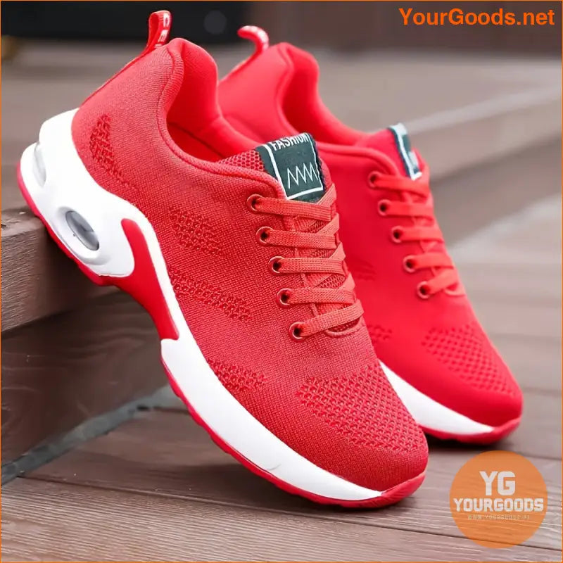 Women's Air Cushion Running Sneakers, Solid Color Breathable Low Top Walking Trainers, Casual Outdoor Gym Shoes - YourGoods Online Shop