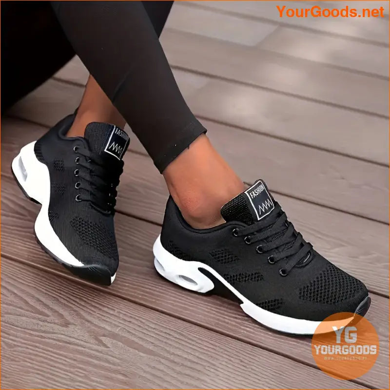 Women's Air Cushion Running Sneakers, Solid Color Breathable Low Top Walking Trainers, Casual Outdoor Gym Shoes - YourGoods Online Shop