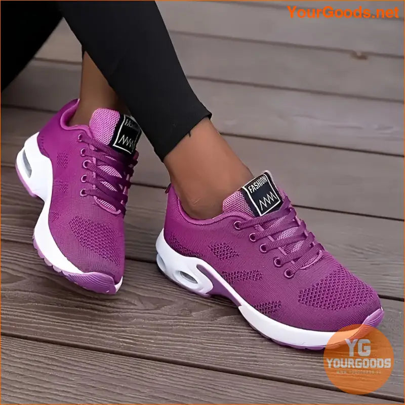 Women's Air Cushion Running Sneakers, Solid Color Breathable Low Top Walking Trainers, Casual Outdoor Gym Shoes - YourGoods Online Shop