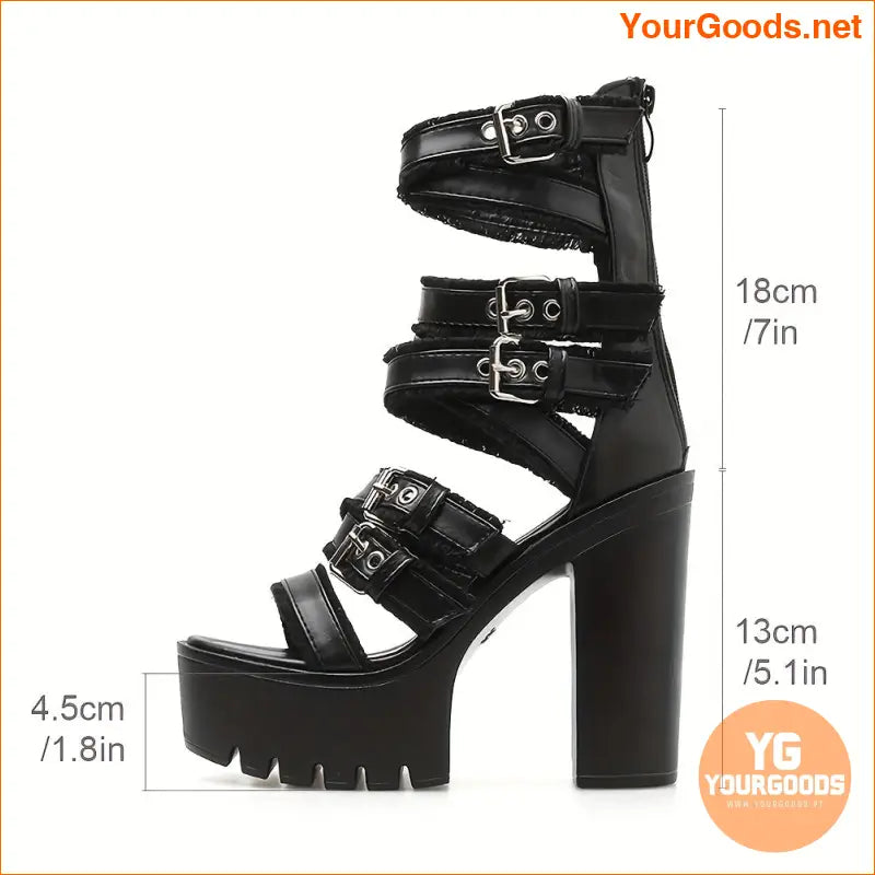 Womens Black Open Toe Block Heel Sandals - YourGoods Online Shop