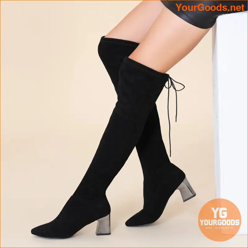 Womens Black PointedToe HighHeel ThighHigh Boots - YourGoods Online Shop