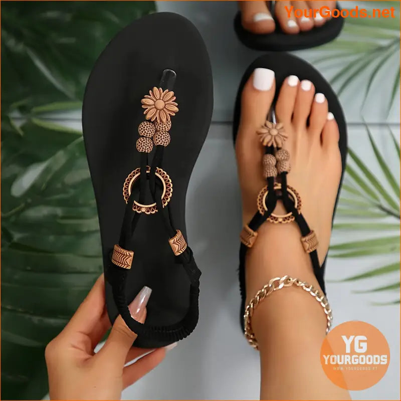 Womens Boho Beaded Thong Sandals Lightweight Summer Flats - YourGoods Online Shop