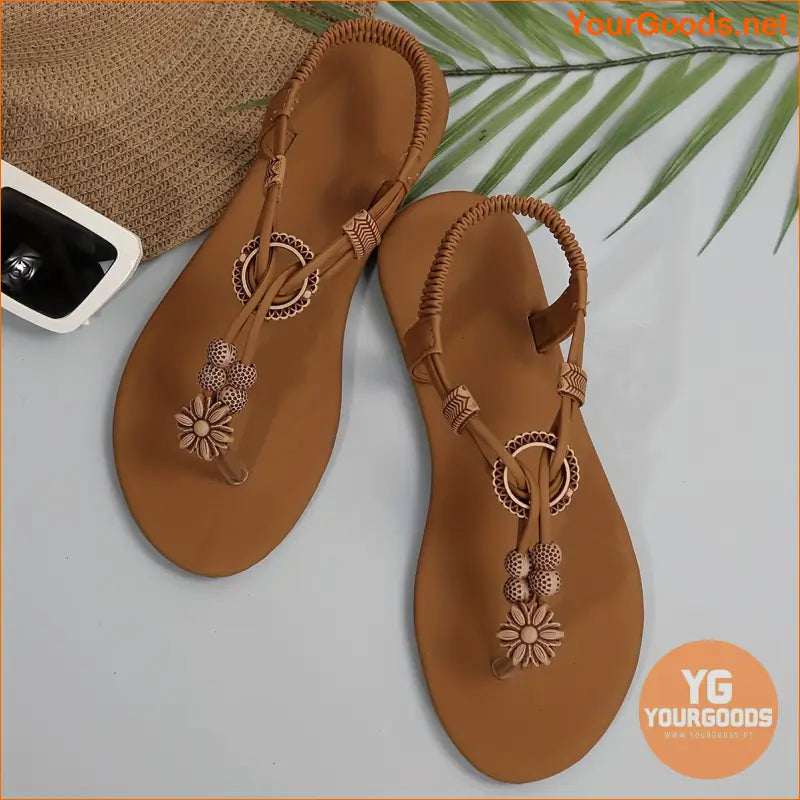 Womens Boho Beaded Thong Sandals Lightweight Summer Flats - YourGoods Online Shop