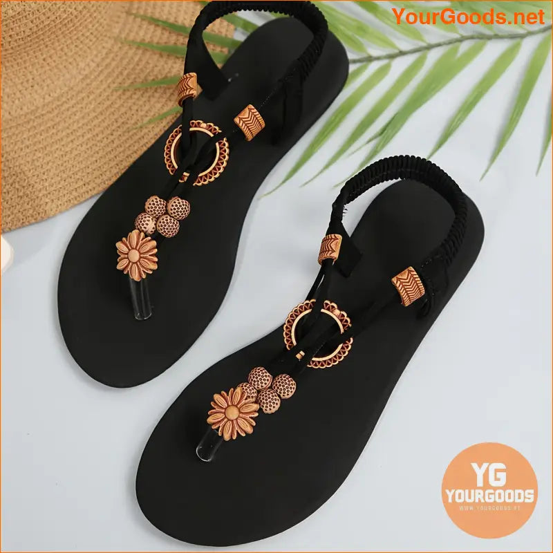 Womens Boho Beaded Thong Sandals Lightweight Summer Flats - YourGoods Online Shop