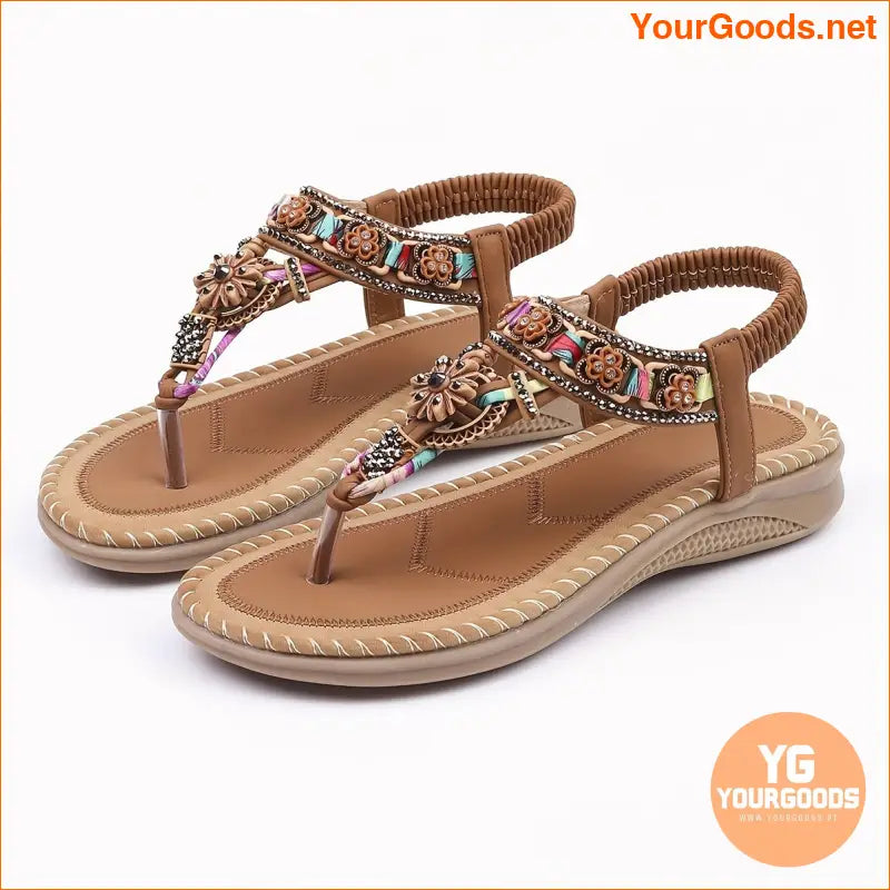 Womens Boho Beaded Thong Sandals Soft Sole Holiday Shoes - YourGoods Online Shop