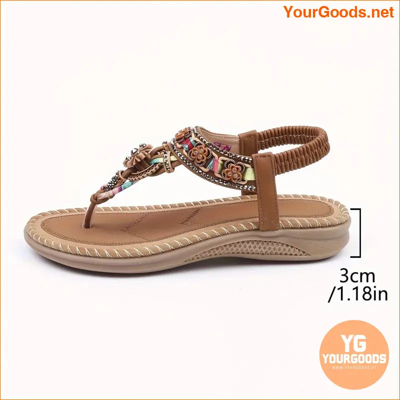 Womens Boho Beaded Thong Sandals Soft Sole Holiday Shoes - YourGoods Online Shop