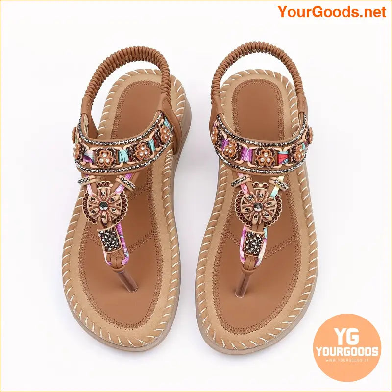 Womens Boho Beaded Thong Sandals Soft Sole Holiday Shoes - YourGoods Online Shop