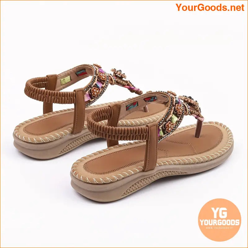 Womens Boho Beaded Thong Sandals Soft Sole Holiday Shoes - YourGoods Online Shop