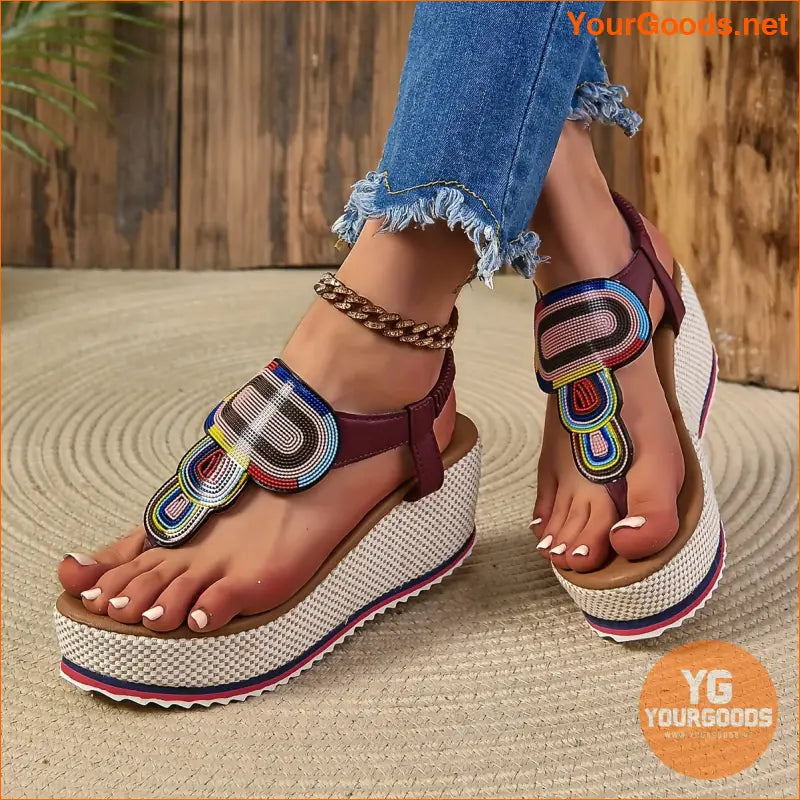 Womens Boho Platform Thong Sandals for Summer - YourGoods Online Shop