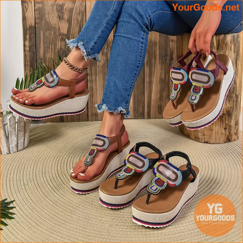 Womens Boho Platform Thong Sandals for Summer - YourGoods Online Shop