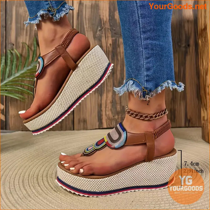 Womens Boho Platform Thong Sandals for Summer - YourGoods Online Shop