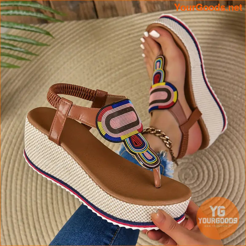 Womens Boho Platform Thong Sandals for Summer - YourGoods Online Shop