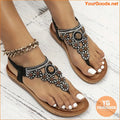 Womens Boho Rhinestone Flower Elastic Strap Sandals - YourGoods Online Shop