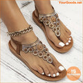 Womens Boho Rhinestone Flower Elastic Strap Sandals - YourGoods Online Shop