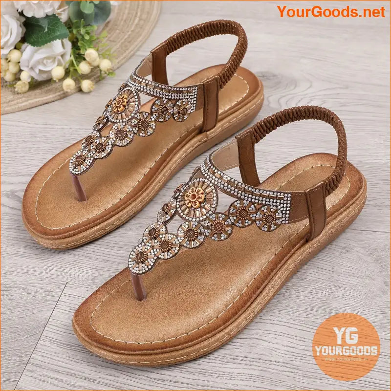 Womens Boho Rhinestone Thong Sandals for Summer Vacations - YourGoods Online Shop