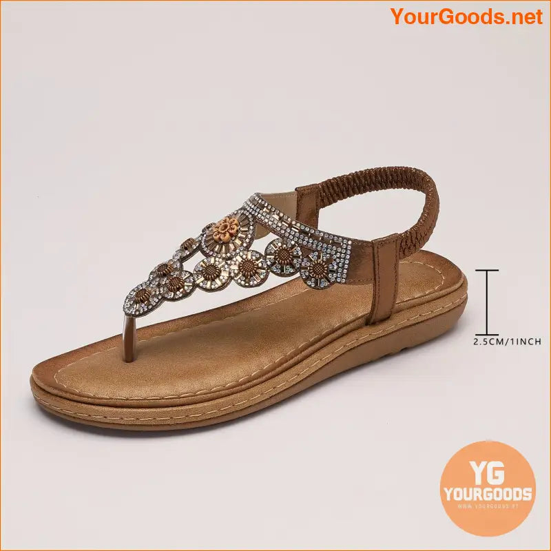 Womens Boho Rhinestone Thong Sandals for Summer Vacations - YourGoods Online Shop