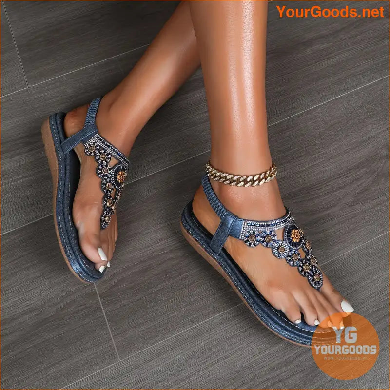 Womens Boho Rhinestone Thong Sandals for Summer Vacations - YourGoods Online Shop