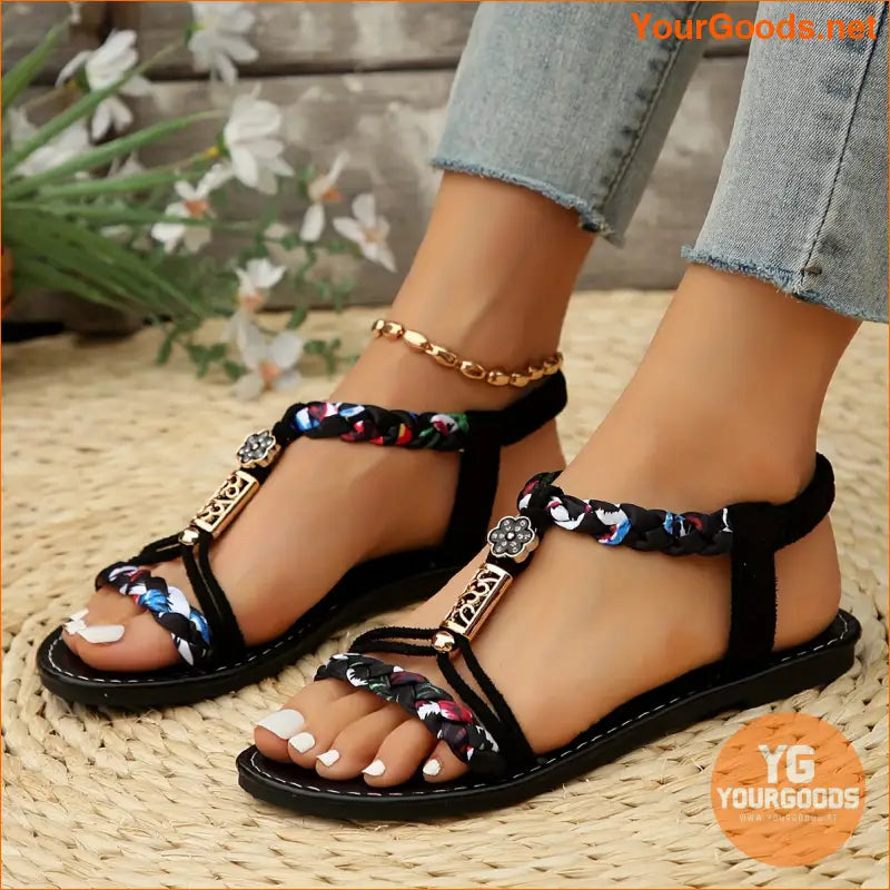 Womens Braided Elastic Strap SlipOn Beach Sandals - YourGoods Online Shop