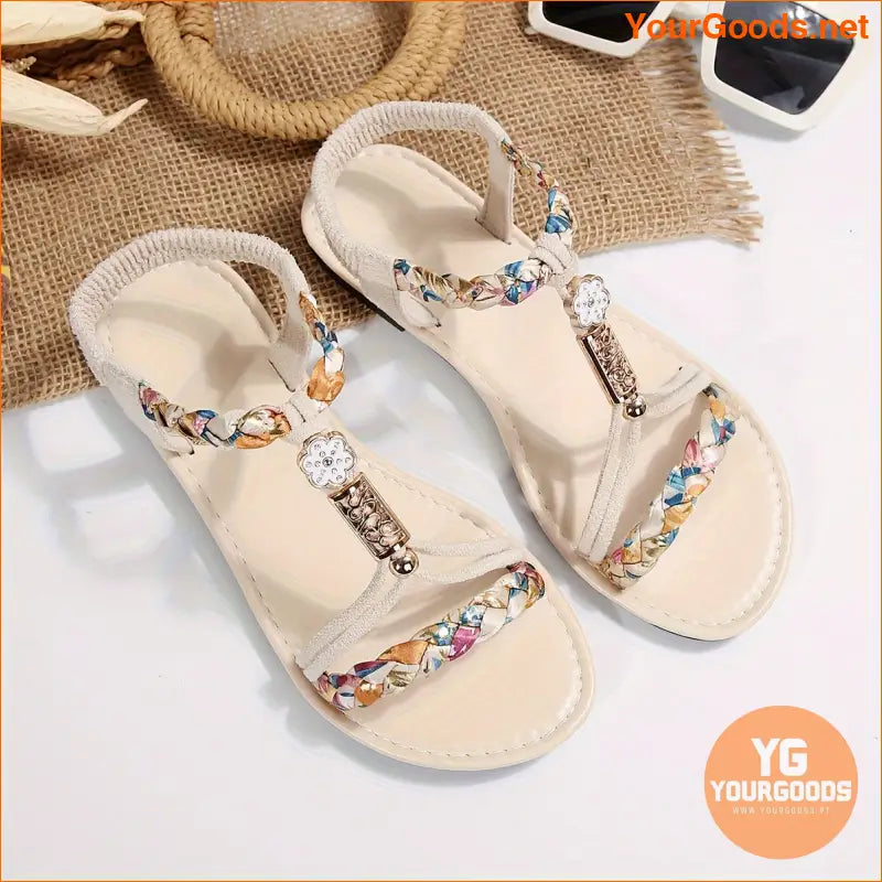 Womens Braided Elastic Strap SlipOn Beach Sandals - YourGoods Online Shop