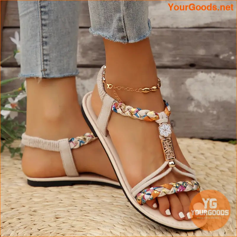 Womens Braided Elastic Strap SlipOn Beach Sandals - YourGoods Online Shop