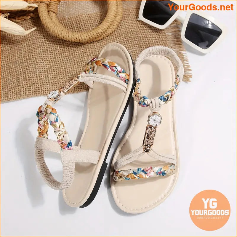 Womens Braided Elastic Strap SlipOn Beach Sandals - YourGoods Online Shop